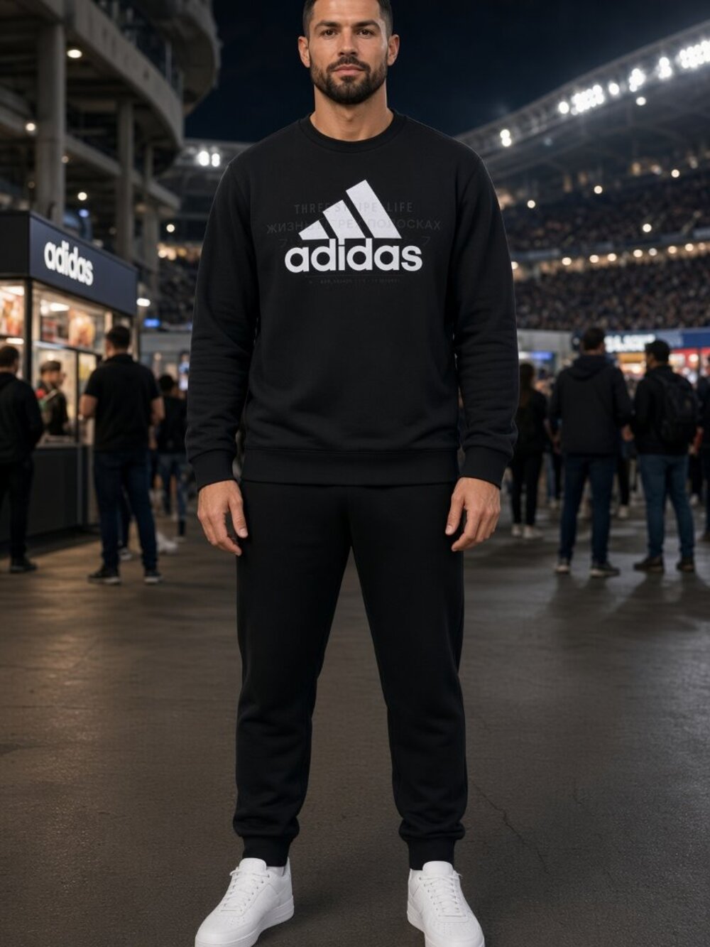 Adidas Men Black Sweatshirt Crew Neck Pullover Casual Logo Long Sleeve US XL